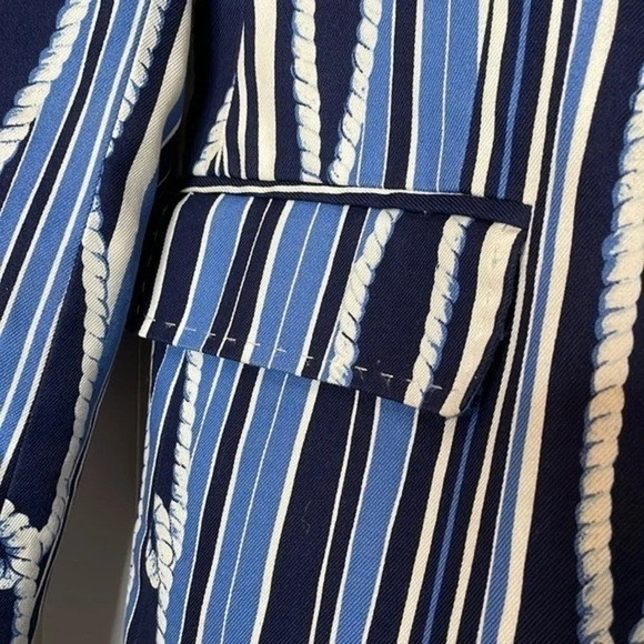 Tommy Hilfiger Blue Beige Women's Nautical Chain Rope Print Blazer Size 10 - Picture 9 of 15